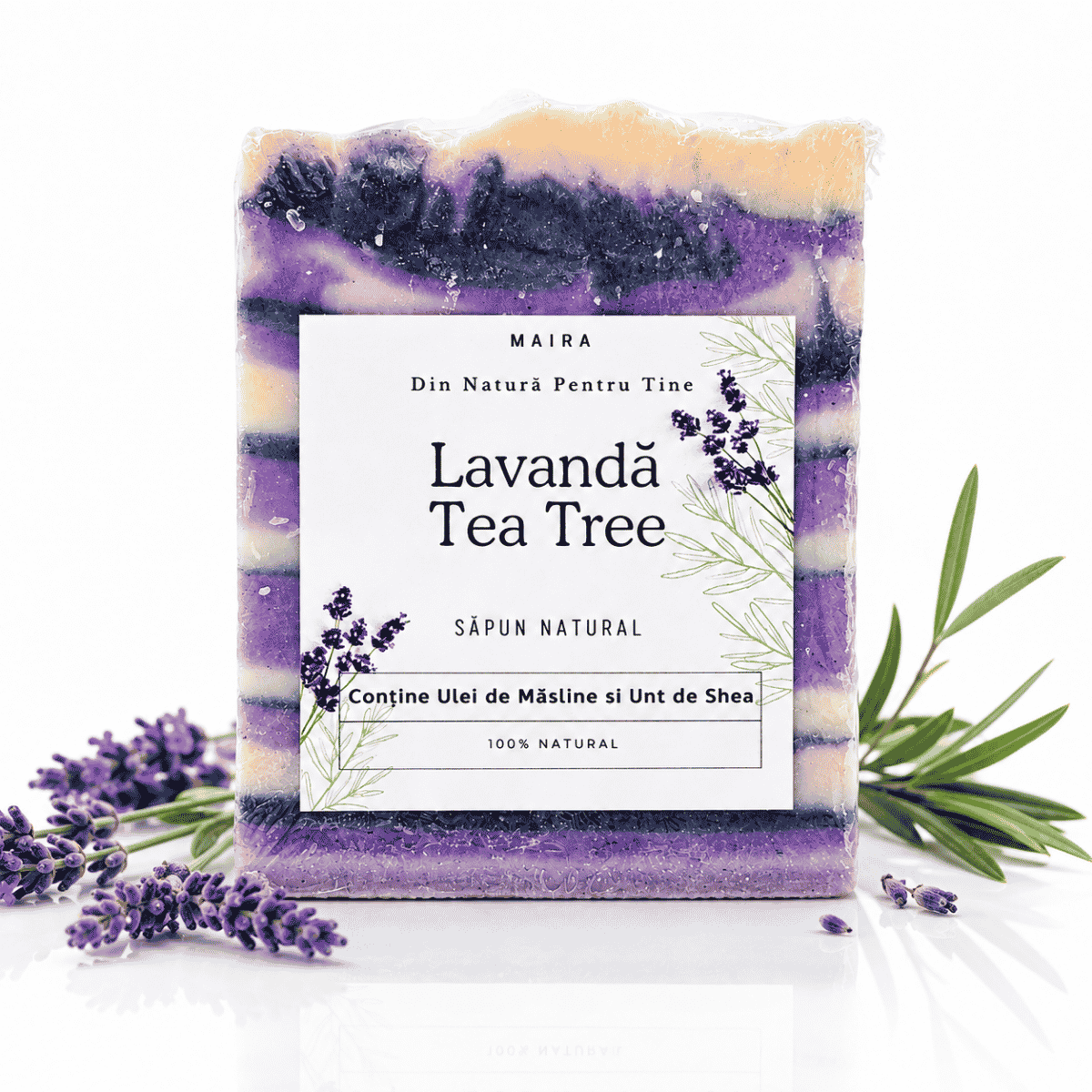 sapun-natural-antimicrobia-cu-lavanda-si-tea-tree Săpun natural artizanal cu uleiuri esențiale de lavandă și tea tree, pentru o curățare delicată și revitalizantă a pielii.