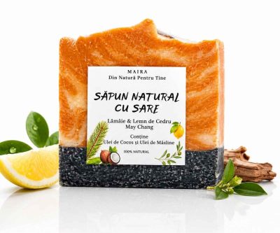 Săpun Natural cu Sare și Uleiuri Esențiale de Lămâie, Lemn de Cedru și May Chang