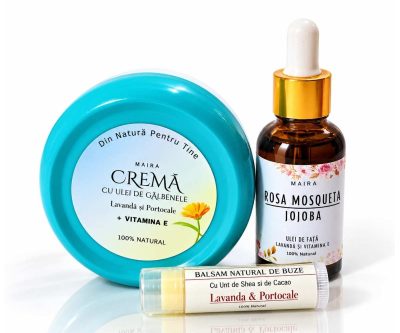 Set îngrijire MAIRA cu ulei de față, cremă de gălbenele și balsam de buze