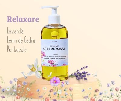 Ulei de masaj 200 ml cu lavandă, lemn de cedru și portocale pentru relaxare profundă.