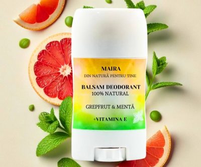 Deodorant natural cu grapefruit și mentă, oferind protecție și prospețime pe tot parcursul zilei.