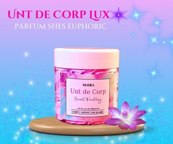 Imagine cu Unt de Corp She’s-Euphoric, un produs hidratant cu parfum sofisticat inspirat de aroma celebră.