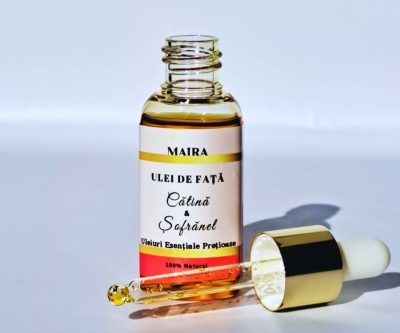 Ulei de față cu cătină, lămâie și geranium, pentru revitalizare și îngrijire naturală.