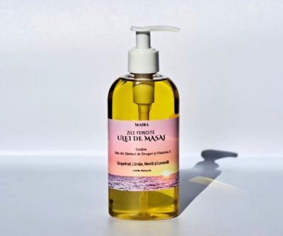 Ulei de masaj 200 ml cu grapefruit, lămâie, mentă și lavandă pentru o explozie de energie pozitivă