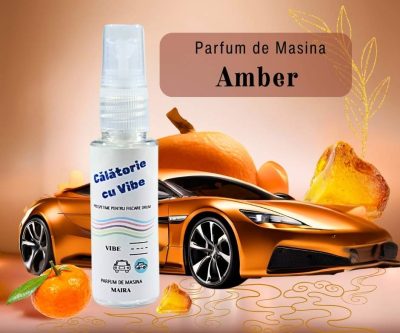 Parfum de mașină „Amber”, 35 ml, pulverizator cu chihlimbar, tămâie, mosc și mandarină pentru o atmosferă elegantă și rafinată.