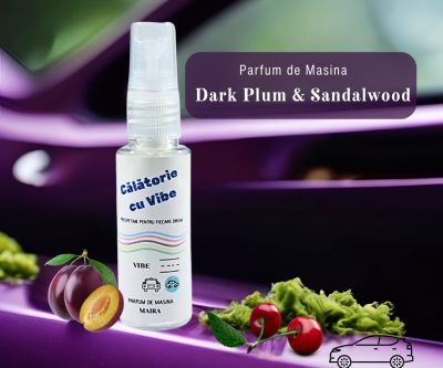 Parfum de mașină „Dark Plum & Sandalwood”, 35 ml, pulverizator cu mușchi de stejar, prună dulce și frezie proaspătă, pentru o atmosferă sofisticată și elegantă.