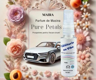 Parfum de mașină „Pure Petals”, 35 ml, pulverizator cu bergamot, note muschiate și petale proaspete, ideal pentru o atmosferă florală și proaspătă.