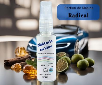 Parfum de mașină „Radical”, 35 ml, pulverizator cu bergamot italian, piper picant, chihlimbar și accente lemnoase, pentru o aromă fresh și masculină.