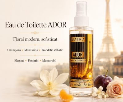 Eau de Toilette Ador 100 ml, parfum floral elegant pentru femei, cu note de iasomie, trandafir, orhidee, mandarină și mosc
