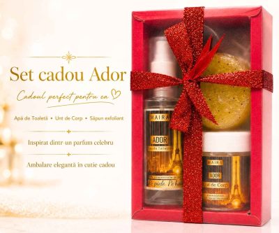 Set Cadou Ador MAIRA cu Eau de Toilette, unt de corp și săpun exfoliant