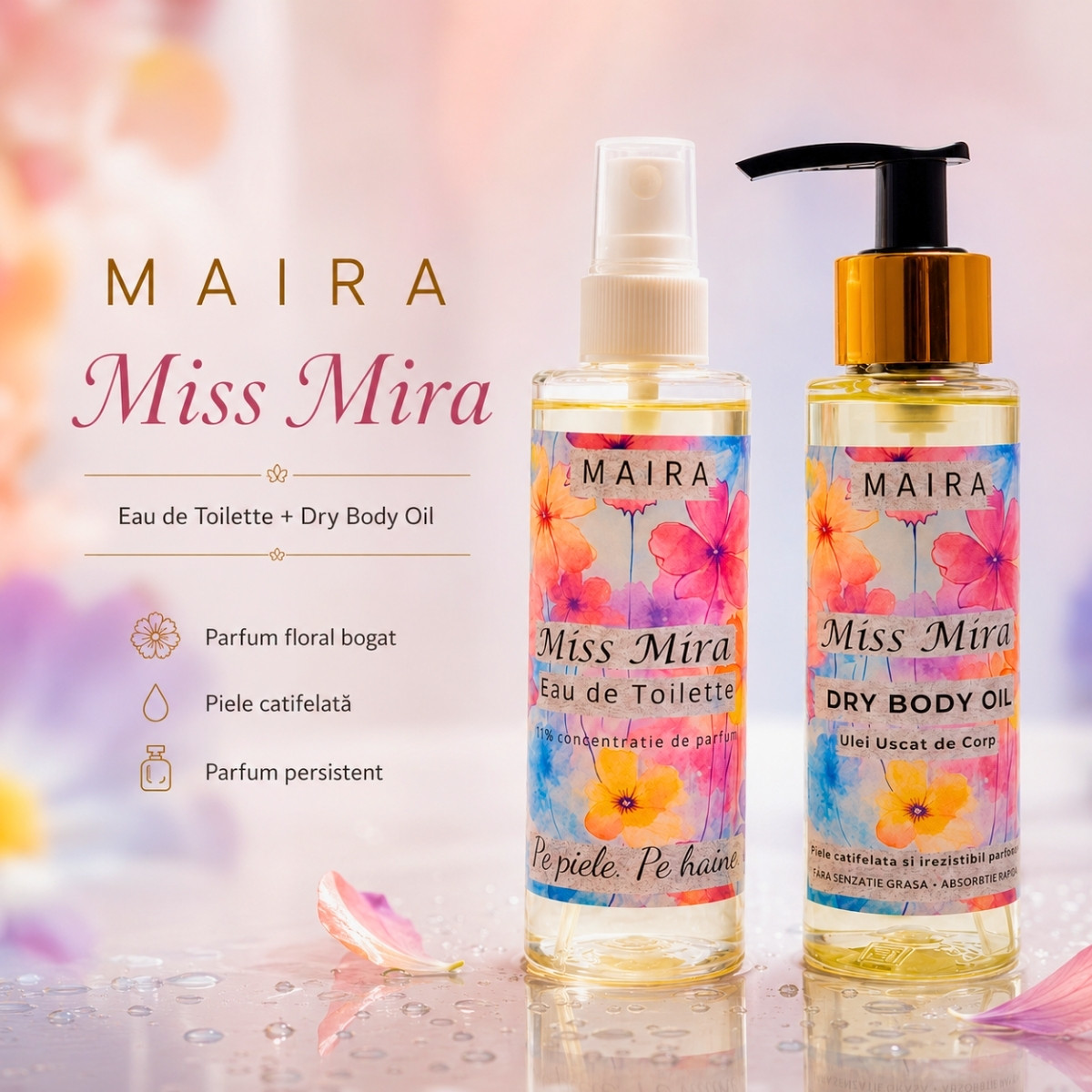 set-apa-de-tualeta-ulei-uscat-corp-mira-parfum-elegant-floral-hidratant-parfum-puternic-set set apa de tualeta si ulei uscat de corp mis mira parfum elegant floral hidratare si piele parfumata
