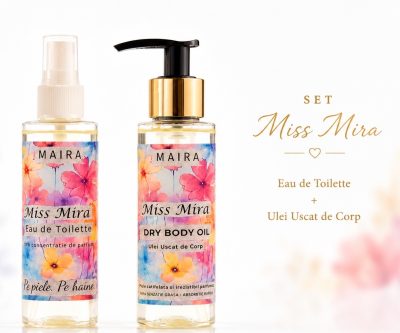 set apa de tualeta si ulei uscat de corp mis mira parfum elegant floral hidratare si piele parfumata