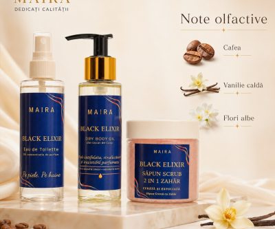 set ingrijire corp black elixir sapun scrub ulei uscat si eau de toilette parfum oriental seducator intens