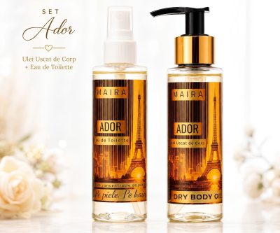 set ulei uscat de corp hidratant si eau de toilette ador parfum feminin elegant rafinat inspirat de eleganta pariziana