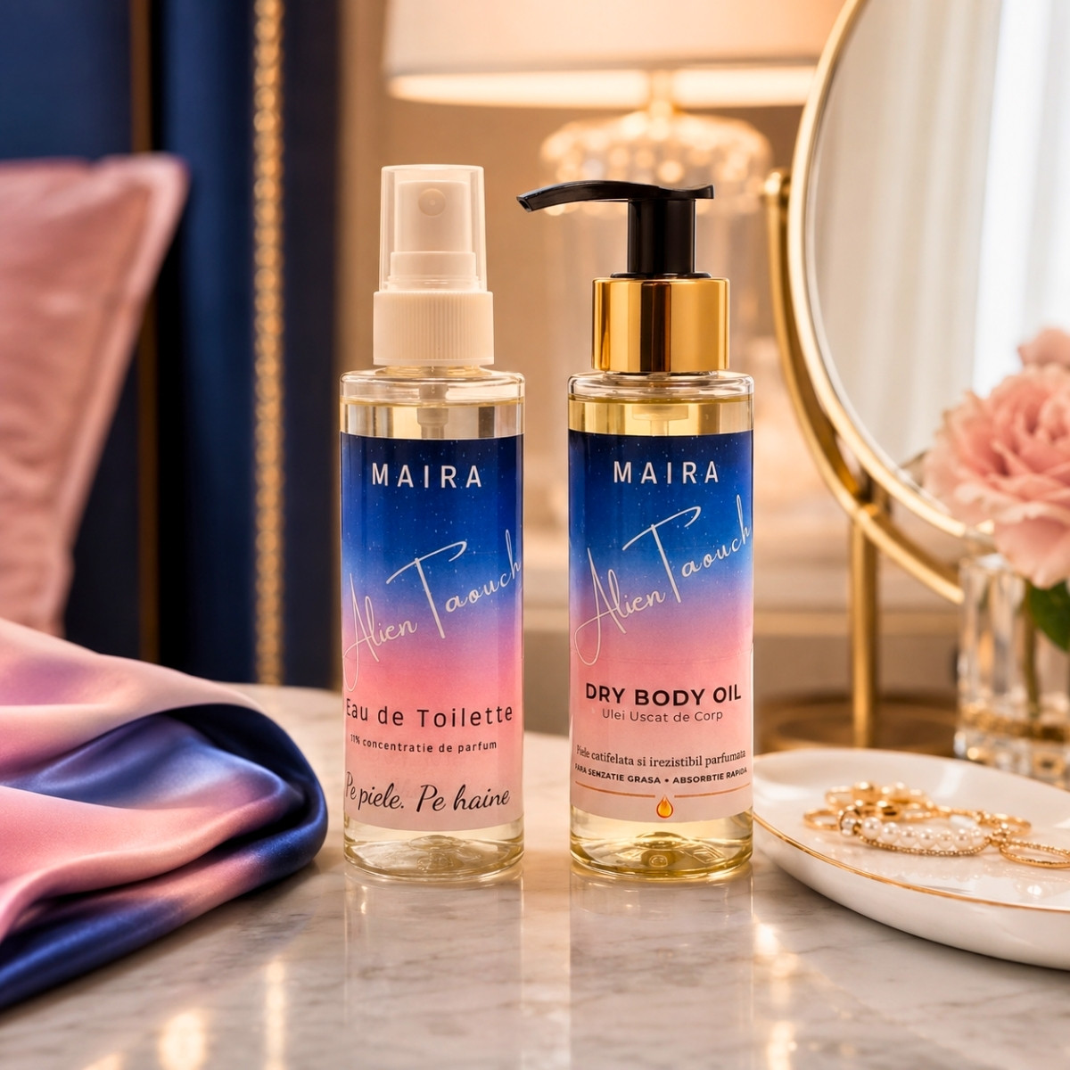 set-ulei-uscat-hidratant-eau-de-toilette-alien-touch-oriental-floral-intens-persistent-parfum-persistent eau de toilette alien touch parfum oriental floral intens senzual persistent