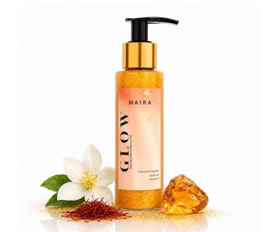 Ulei de corp cu sclipici gold GLOW Ruby Glow, hidratant și parfumat, pentru piele luminoasă și efect glow auriu.