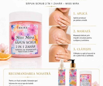 scrub 2 in 1 sapun crema cu zahar miss mira 120g cu parfum feminin elegant