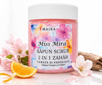 scrub 2 in 1 sapun crema cu zahar miss mira 120g cu parfum feminin elegant