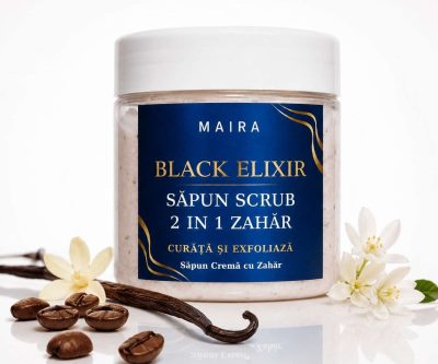 scrub 2 in 1 sapun crema cu zahar black elixir 120g cu parfum intens seducator
