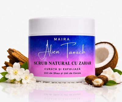 scrub de corp emulsifiant cu zahar alien touch 200g parfum floral intens cu iasomie alba si chihlimbar