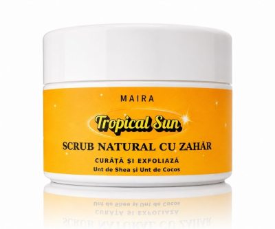 scrub de corp emulsifiant cu zahar tropical sun 200g parfum dulce gurmand cu vanilie fistic si caramel sarat
