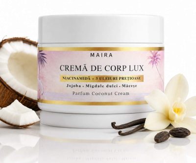 Cremă de corp Lux cu Niacinamide pentru pielea uscată, varianta Coconut Cream, recipient 200 g.
