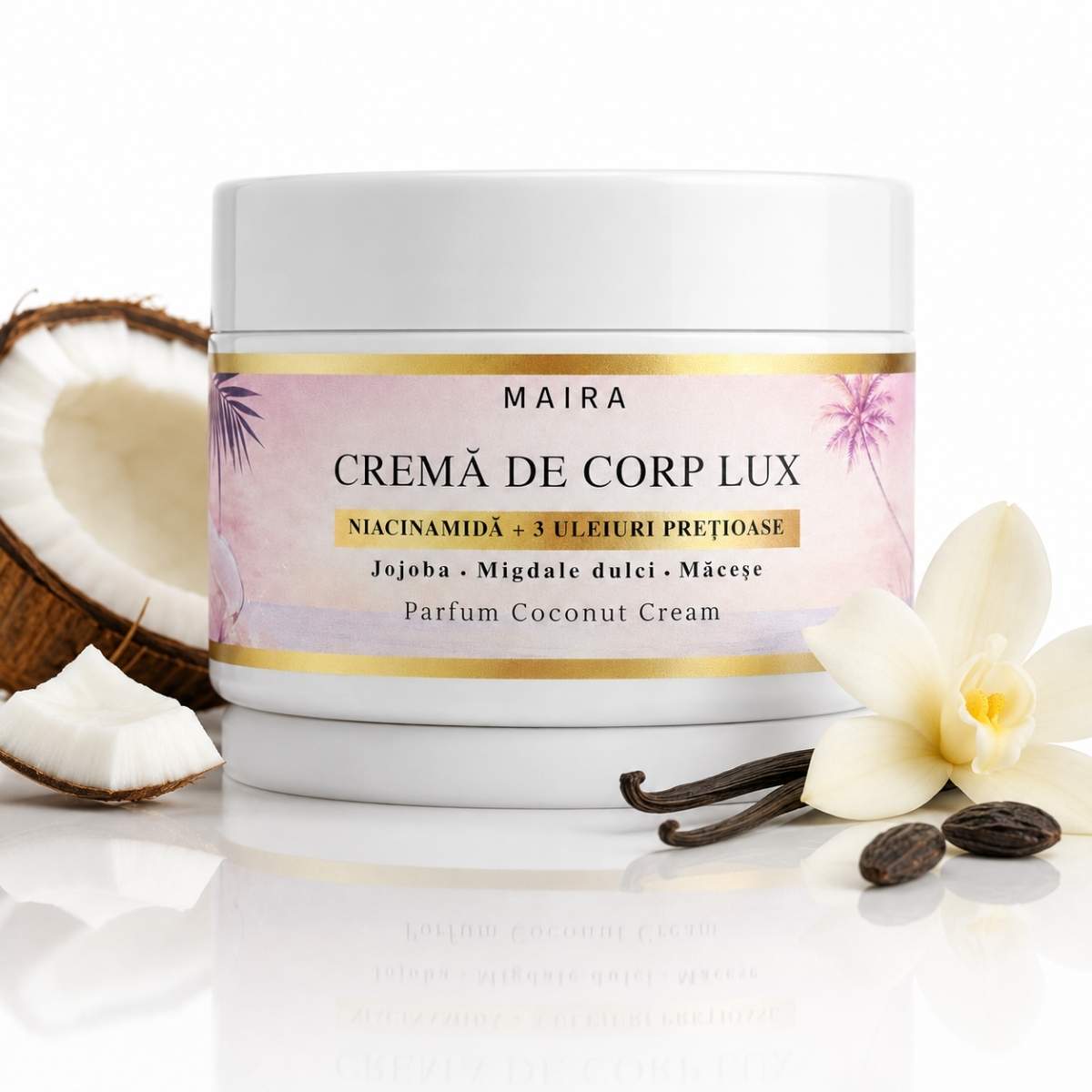 crema-de-corp-lux-niacinamide-coconut-cream-hidratare-200g Cremă de corp Lux cu Niacinamide pentru pielea uscată, varianta Coconut Cream, recipient 200 g.