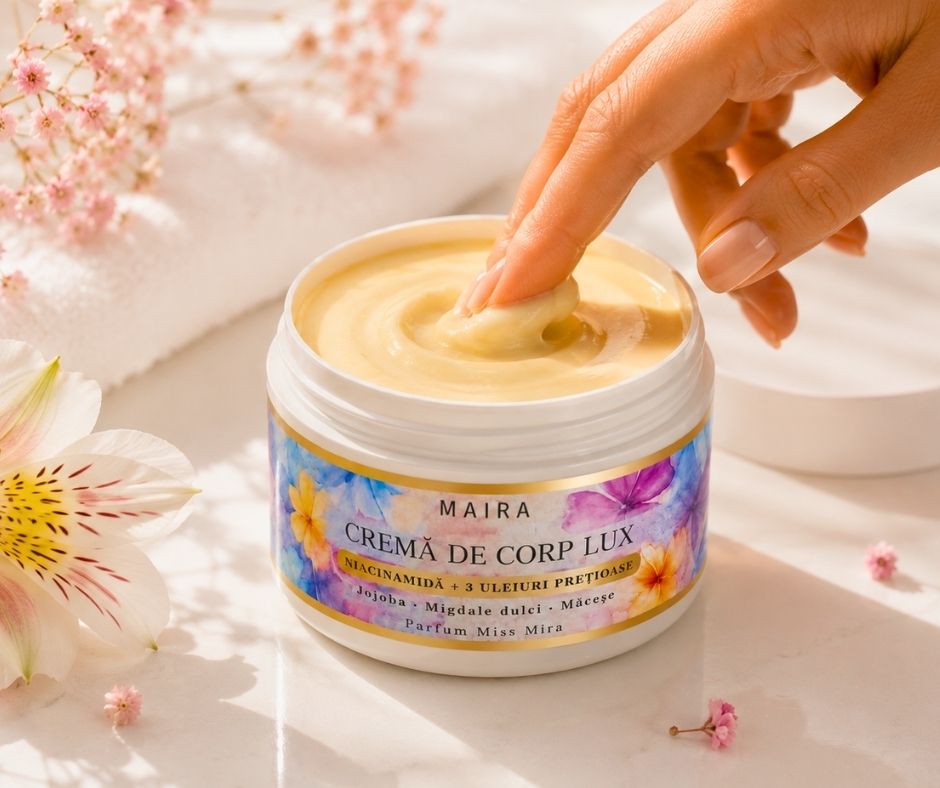 crema-de-corp-lux-niacinamide-hidratare-miss-mira-200g Cremă de corp Lux cu Niacinamide pentru hidratarea pielii uscate, varianta Miss Mira, recipient 200 g.