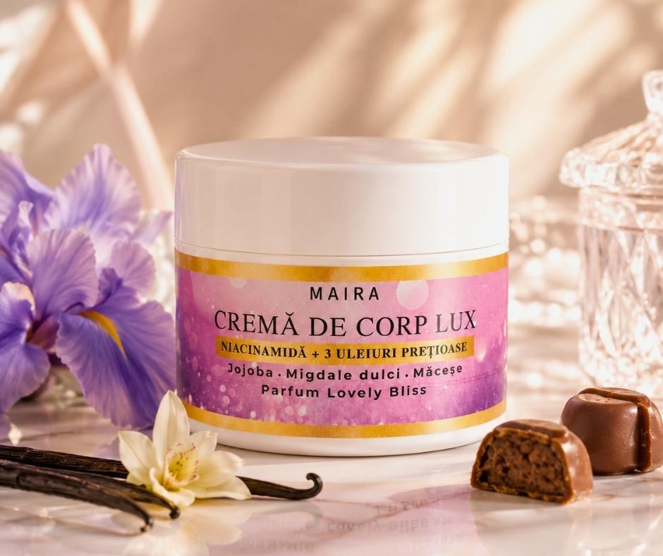 crema-de-corp-lux-niacinamide-lovely-bliss-200g. Cremă de corp Lux cu Niacinamide pentru hidratarea pielii, varianta Lovely Bliss, recipient 200 g.