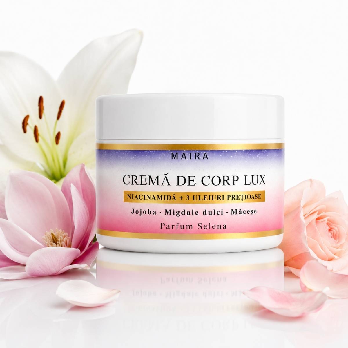 crema-de-corp-lux-niacinamide-selena-hidratanta-200g Cremă de corp Lux cu Niacinamide pentru piele catifelată, varianta Selena, recipient 200 g.