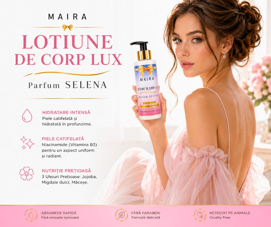 lotiune-de-corp-lux-hidratare-niacinamide-selena-100ml Loțiune de corp Lux cu Niacinamide pentru hidratarea pielii, varianta Selena, în recipient de 100 ml cu pompiță.