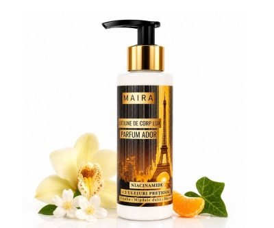 Loțiune de corp Lux cu Niacinamide pentru hidratarea pielii, varianta Ador, în recipient de 100 ml cu pompiță.