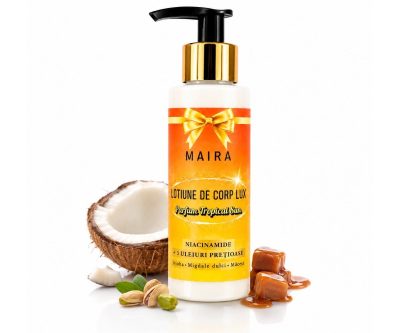 Loțiune de corp Lux cu Niacinamide pentru hidratarea pielii, varianta Tropical Sun, în recipient de 100 ml cu pompiță.