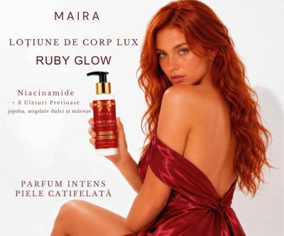 Loțiune de corp Lux cu Niacinamide pentru hidratarea pielii, varianta Ruby Glow, în recipient de 100 ml cu pompiță.