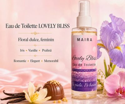 Eau de Toilette Lovely Bliss 100 ml, parfum floral vanilat pentru femei, cu note de iris și vanilie