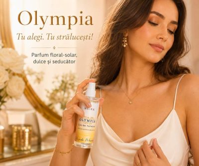 Eau de Toilette Olympia 100 ml, parfum floral vanilat pentru femei, prezentat pe fundal alb