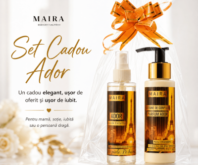 Set Ador cu Loțiune de Corp Lux și Eau de Toilette. Parfum floral, feminin și elegant, cu mandarină, iasomie, trandafir și mosc.