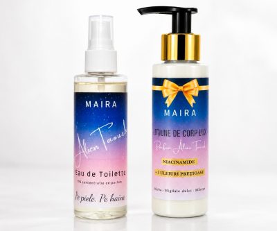Set Alien Touch cu Loțiune de Corp Lux și Eau de Toilette. Parfum oriental-floral intens, cu iasomie, ambră, vanilie și mosc alb.