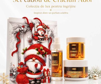 Set Ador cu Eau de Toilette, Cremă de Corp Lux și Scrub 2 în 1 cu Zahăr. Ritual complet cu parfum floral, feminin și elegant.
