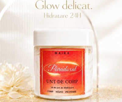 Unt de corp cu sclipici auriu Paradoxal MAIRA 100g, efect glow gold și hidratare 24h