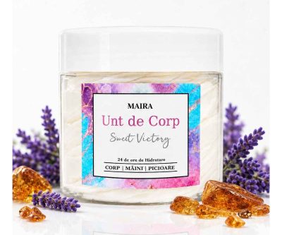 Unt de corp cu lavandă și ambră pentru piele uscată – 100g, cremă hidratantă naturală handmade