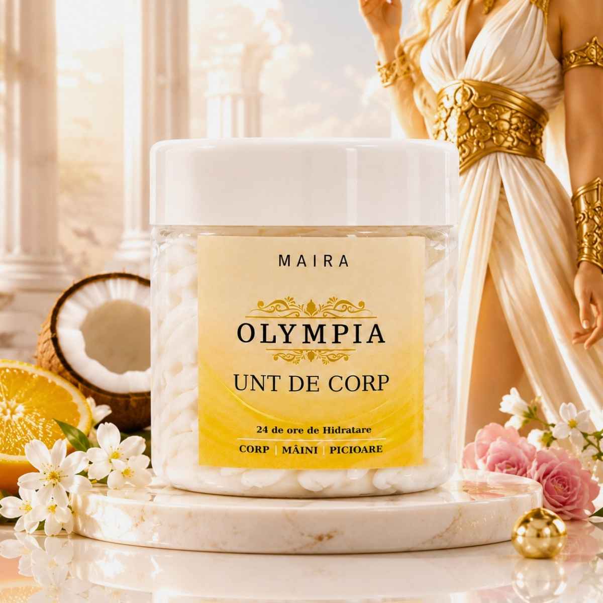 unt-de-corp-olympia-maira-hidratare-parfum-feminin Unt de corp Olympia MAIRA textura aerata roz hidratare 24h aroma portocala cocos iasomie