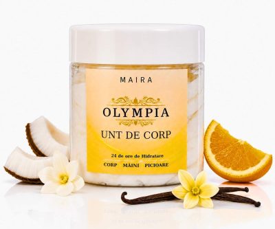 Unt de corp Olympia MAIRA textura aerata roz hidratare 24h aroma portocala cocos iasomie