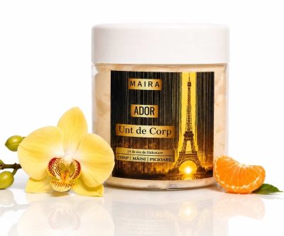 Unt de corp sclipitor ADOR cu hidratare intensă și parfum floral sofisticat, pentru piele catifelată și luminoasă.