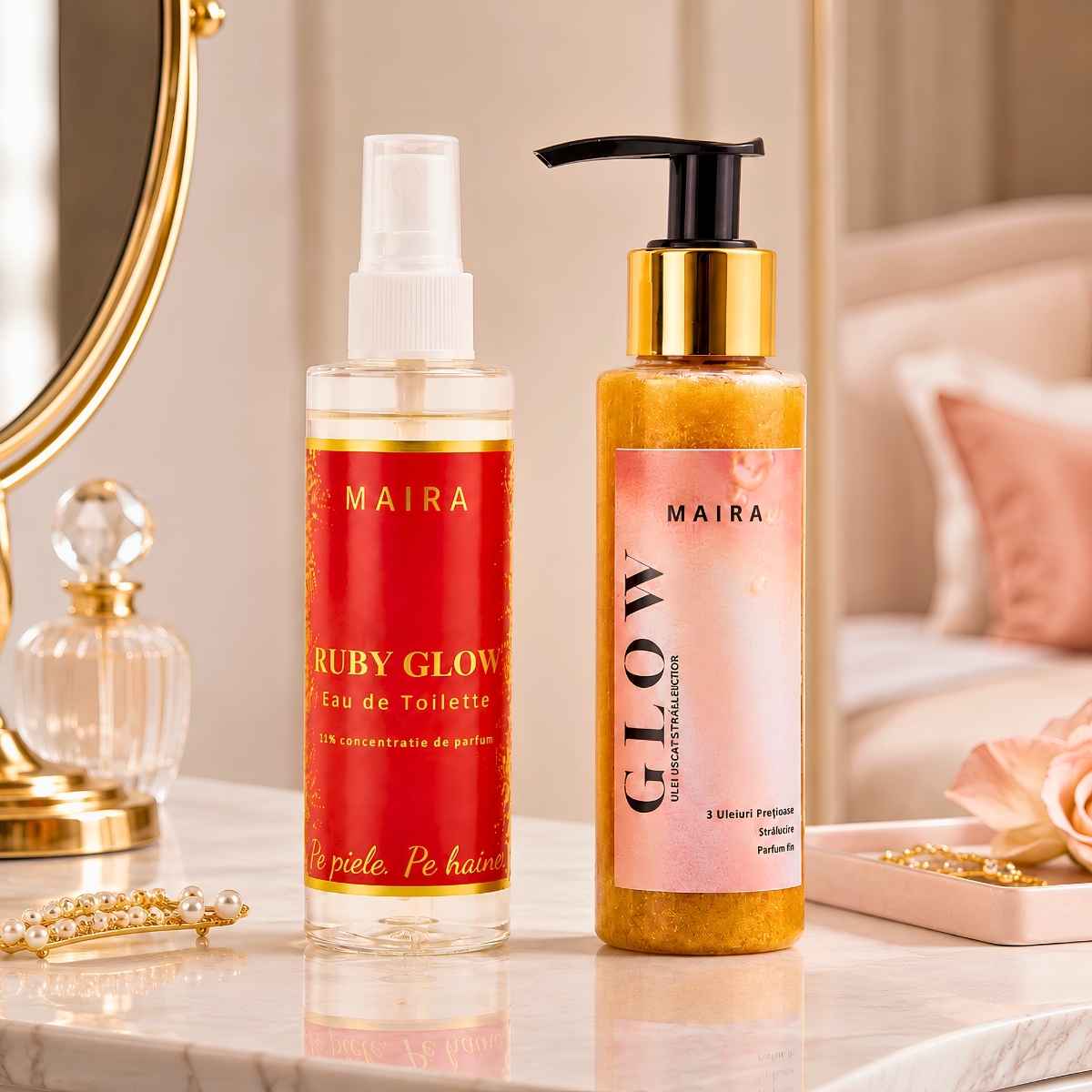 et-cadou-pentru-ea-ruby-glow-ulei-sclipici-gold-eau-de-toilette Set cadou pentru ea Ruby Glow cu ulei de corp cu sclipici gold și Eau de Toilette de 100 ml