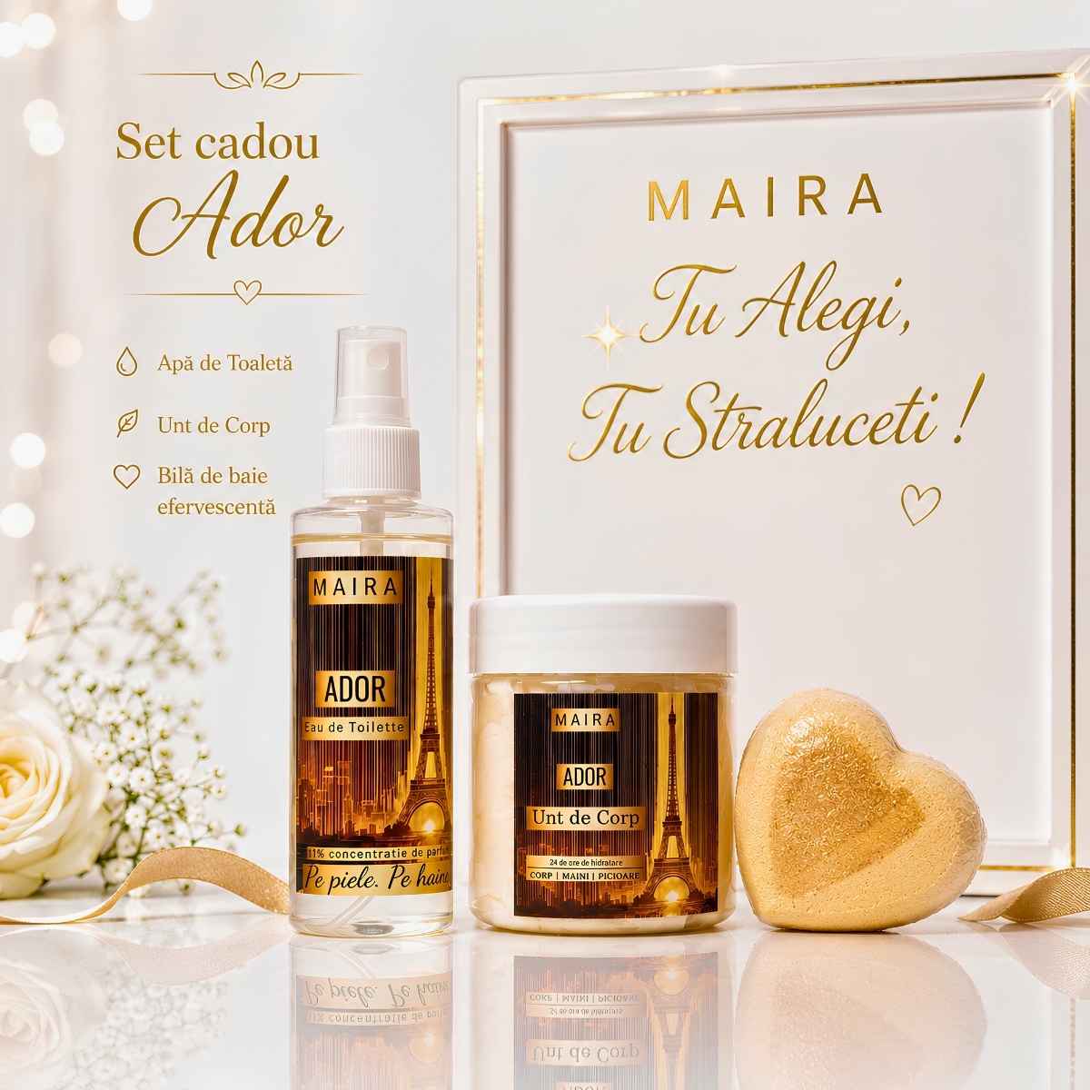 set-cadou-ador-maira-bila-baie-unt-corp-eau-de-toilette-alegerea-ta-pentru-un-cadou-perfect-pentru-ea Descoperă Setul Cadou Ador MAIRA cu Bilă de Baie Efervescentă, Unt de Corp Hidratant și Eau de Toilette, într-un parfum floral-ambrat elegant.