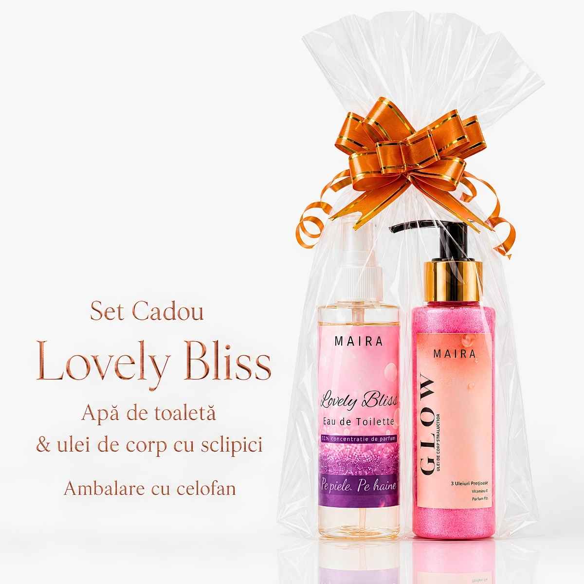 set-cadou-pentru-ea-lovely-bliss-ulei-glow-eau-de-toilette-ambalare-cadou Set cadou pentru ea Lovely Bliss cu Glow Ulei de Corp cu Sclipici și Eau de Toilette, câte 100 ml. Un ritual feminin de glow și parfumare.