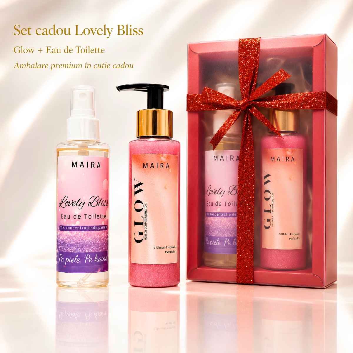 set-cadou-pentru-ea-lovely-bliss-ulei-glow-eau-de-toilette-hidratare-slipici-parfum Set cadou pentru ea Lovely Bliss cu Glow Ulei de Corp cu Sclipici și Eau de Toilette, câte 100 ml. Un ritual feminin de glow și parfumare.