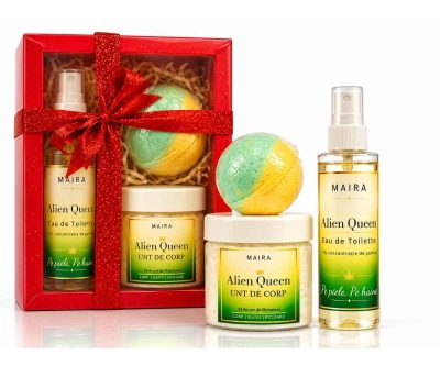 Set Cadou Alien Queen MAIRA cu Eau de Toilette, unt de corp și bilă de baie efervescentă