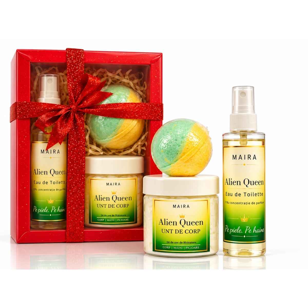 set-cadou-alien-queen-maira-unt-corp-eau-de-toilette-bila-baie Set Cadou Alien Queen MAIRA cu Eau de Toilette, unt de corp și bilă de baie efervescentă